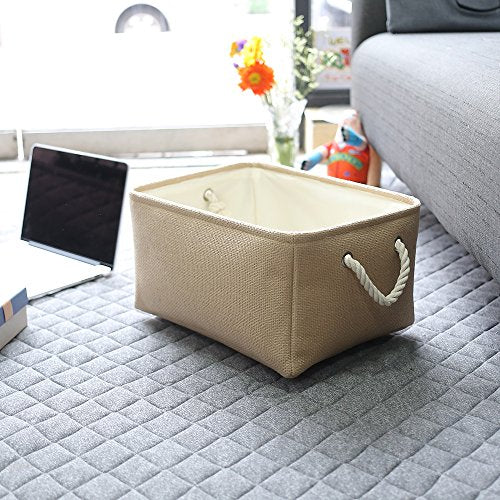 TheWarmHome Decorative Basket Rectangular Small Storage Basket Fabric Storage Bin Organizer Basket with Handles for Clothes Storage (Beige, 11.8L×7.9W×5.2H inch) - color: Beige, size: Small -11.8Lx7.9Wx5.2H