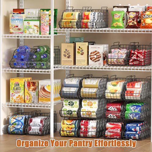 Sonyabecca 6-Pack Can Storage Organizer Pantry, Stackable Kitchen Canned Food Holder With Handles, Can Organizer For Pantry Countertop Cabinet, Beverage Drink Pop Soda Can Dispenser Patent Pending - color: Black, size: 6 Pack