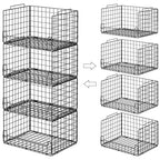 4-Tier Stackable Closet Organizers and Storage Basket - Foldable Closet Shelf Organizer System, Sturdy Metal Space-Saving Clothes Storage Bins for Wardrobe, Black