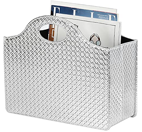 HofferRuffer Magazine Basket Holder, Foldable Magazine Rack, Document File Holder Organizer, File Folder, Newspaper Storage Bin Organizer for Home or Office (Silver) - color: Silver