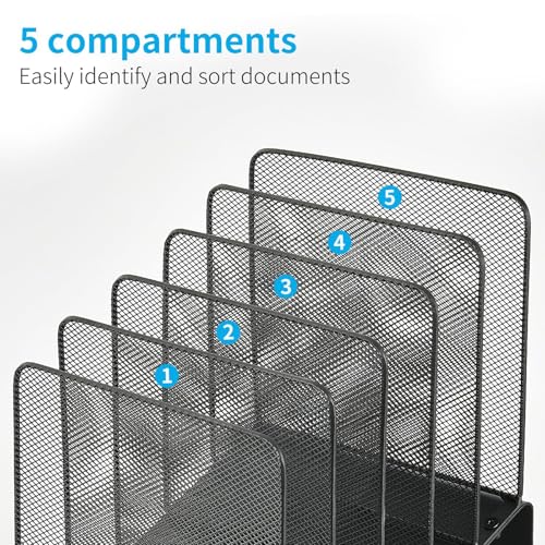LEKETREE File Organizer for Desk, File Folder Organizer with 5-Section Vertical Rack, Suitable for Home Office Document Organization and Storage(Black 2-Pack) - color: Black-2pack