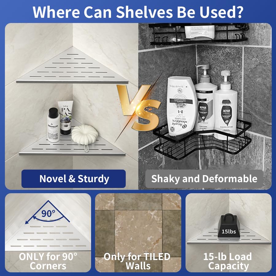 Corner Shower Shelf, 12" Brushed 304 Stainless Steel Slot Design Recessed Corner Shelves 2 Pack Bathroom Grout in Shelf for Tiled Wall, Large Size - color: Brushed, size: 12"-2 Pack