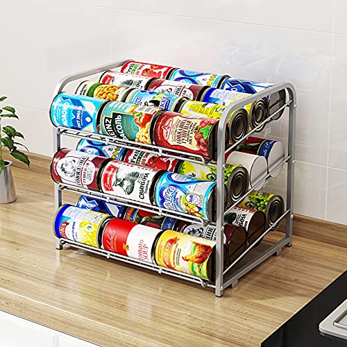 AIYAKA Can Rack Organizer, 3 Tier Stackable Can Storage Dispenser,for Food Storage, Kitchen Cabinets or Pantry, Storage for 36 Cans, Silver - color: Silver