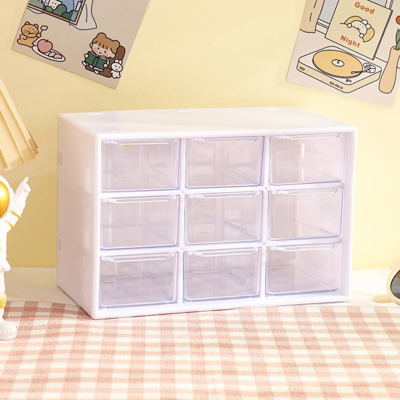 Desk Organizers Box with 9 Compartments – Plastic Desktop Drawer Storage Box, Storing Organizer for Hardware, Beads, Makeup, Office, and Craft Storagew(White)