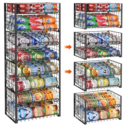 JKsmart 2-Tier Stackable Rack Organizer for Pantry, Adjustable Dispenser Holds Up to 120 Cans, Storage Holder for Various Ounces of Canned Drinks, Black, 4 Pack - size: 2-Tier - 4 Pack