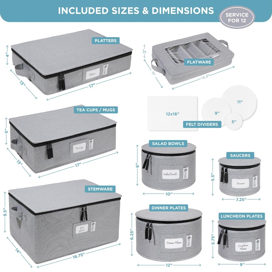 China Storage Hard Shell Containers 8-Piece Set Moving Boxes for Dinnerware, Glasses, Plates, Mugs and Saucers Sturdy Dish Organizer with Dividers for Seasonal Storage - Service for 12 - Gray - color: Gray, size: 8 Pack