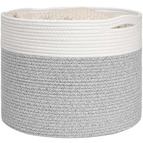 Goodpick Blanket Basket, 15.8"x15.8"x13.8" Woven Rope Basket for Blankets, Kids Toy Storage Organizer Bins, Toy Storage for Nursery, Light & Grey - color: Light Grey, size: 15.8x15.8x13.8 Inch (Pack of 1)