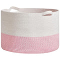 R RUNKA Extra Large Cotton Rope Basket 22" x 14"| Toy Basket - color: White & Pink