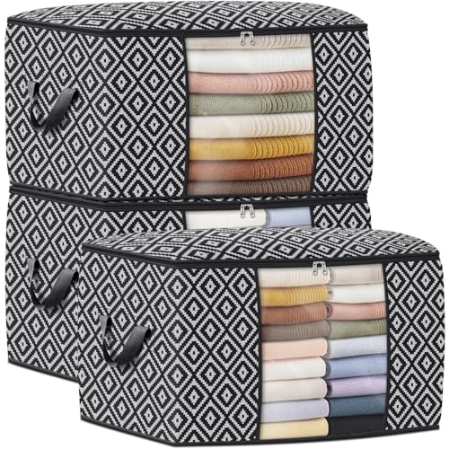 StorageTastic Direct 100L, 3 Pack, Storage Containers, Large Clothes Storage Bins Foldable Organization and Storage Bags with Reinforced Handle, Clear Window for Bedding, Blankets, Clothing, Black - color: Black, size: 3 x 100L