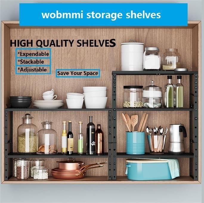 Expandable,Adjustable & Stackable Spice Rack, Cabinet Kitchen Countertop Shelf Organizer,Metal Pantry Storage Shelves - Space-Saving Storage Solution(2Packs/Black/Large) - color: Black, size: 2PACKS/BLACK/LARGE