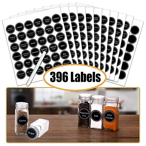 SWOMMOLY Spice Rack Organizer with 36 Empty Square Spice Jars, 396 Spice Labels with Chalk Marker and Funnel Complete Set, for Countertop, Cabinet or Wall Mount, Black - color: Black