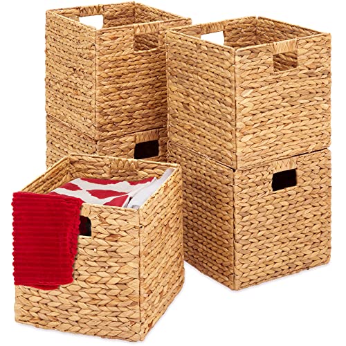 Best Choice Products 12x12in Hyacinth Baskets, Rustic Set Of 5 Multipurpose Collapsible Storage Organizer, Handwoven Laundry Totes for Bedroom, Living Room, Shelves w/Inserts - Natural - color: Natural, size: 12x12in
