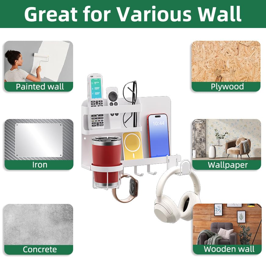 Versatile Bedside Wall Organizer, Floating Bedside Shelves, Wall Mount Essential Accessories for Room Decor, Dorm, Makeup Organizer, Remote Control Holder，Night Stand - color: White