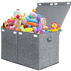 122L Large Toy Chest Box with Lid, Foldable Toy Storage Organizer Bin Boxes with Removable Divider for Kids, Boys, Girls, Nursery, Playroom, 26"x17" x17"(Linen Gray) - color: Extra Large Grey