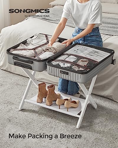 SONGMICS Luggage Rack, Folding Suitcase Stand with Storage Shelf, for Guest Room, Hotel, Bedroom, Heavy-Duty, Holds up to 131 lb, Classic White URLR007W01 - color: Classic White, size: 1 Pack