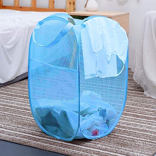 Larpur Pack of 2 Pop up Laundry Hampers, Collapsible Laundry Baskets, Portable Mesh Clothes Hampers for Home Room, College Dorm, Apartment, Foldable Hamper with Carry Handles, Sky Blue - color: 2*Sky Blue
