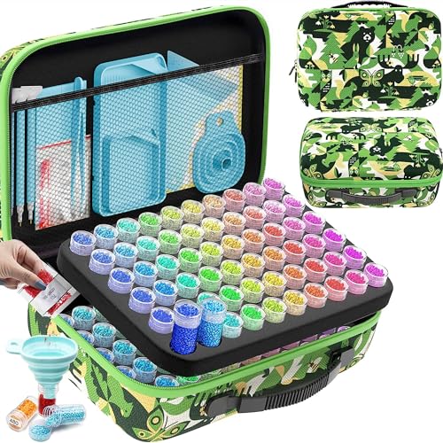 ARTDOT 120 Slots Storage Container for Diamond Art Kits for Adults,Portable Diamond Painting Storage Box with Accessories and Tools - color: Green, size: Large