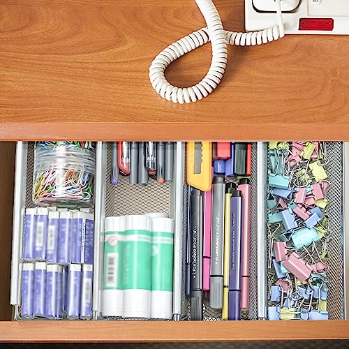 2PCS Drawer Organizer, Mesh Drawer Organizer with Interlocking Arm for Utensil, Cosmetic, Flatware, Pen (9 * 3 * 2 Inches, Grey) - color: Grey(2PCS), size: 9*3*2 Inches