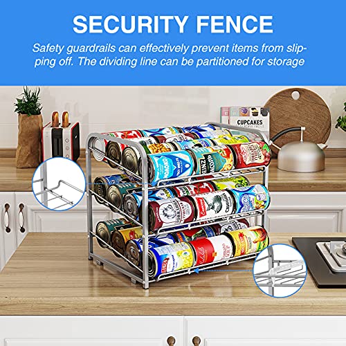 AIYAKA Can Rack Organizer, 3 Tier Stackable Can Storage Dispenser,for Food Storage, Kitchen Cabinets or Pantry, Storage for 36 Cans, Silver - color: Silver