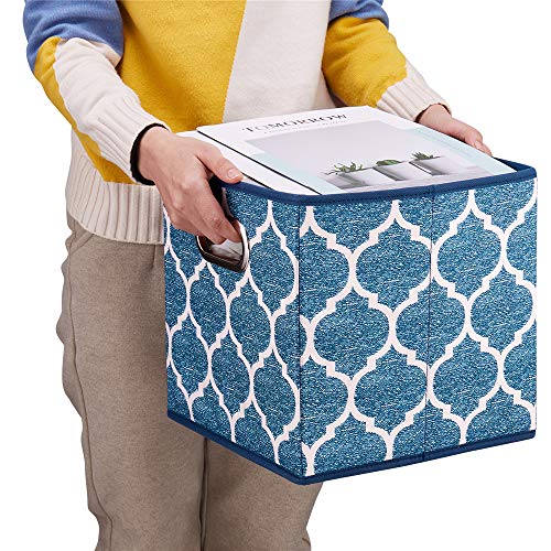 Folding Cube Storage Bins 10.5x10.5 x 11 In Navy Blue Collapsible Cloth Storage Cube Boxes Fabic Cube Baskets Storage Inserts Drawer Organizer Closet ,QY-SC09-3 - color: Cream Navy Blue(Set of 3)