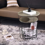 Elevon Nesting Table End Table Wire Basket Base with Wood Tops Side Table Set of 2, Gray - color: Grey
