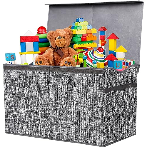 YOLOXO Toy Box Chest, Collapsible Sturdy Storage Bins with Lids, Extra Large Kids Toy Storage Organizer Boxes Bins Baskets for Kids, Boys, Girls, Nursery Room, Playroom, Closet (Linen Gray) - color: Linen Gray