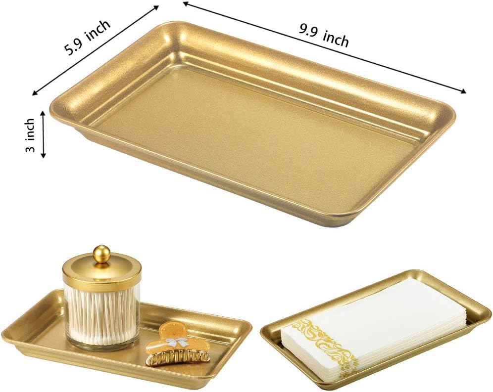 Vintage Farmhouse Decor Metal Vanity Tray (1 Pack), Countertop Guest Hand Towel Storage Tray Dispenser Organizer, Sturdy Bathroom Holder for Perfume, Cosmetics, Jewelry, Makeup (Gold - color: Gold, size: 1 Pack (9.9" x 5.9" x 1.1")