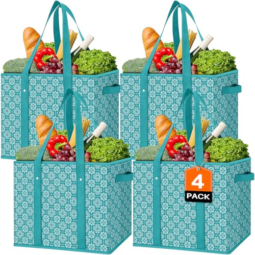 WISELIFE Reusable Grocery Bags [4 Pack],Large Grocery Tote Bag Water Resistant Shopping Bags Foldable Grocery Bag for Clothes,Shoes and Picnic,Green - color: Green, size: 4 PCS