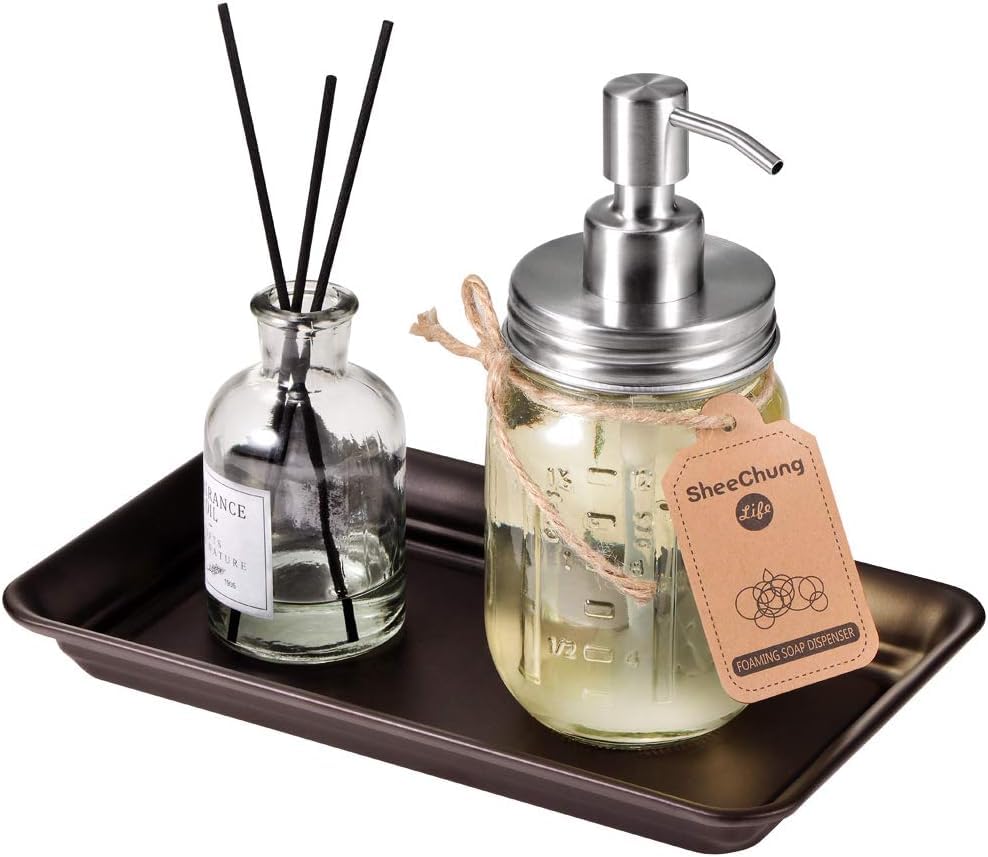 Vintage Farmhouse Decor Metal Vanity Tray(1 Pack),Countertop Guest Hand Towel Storage Organizer Tray Dispenser, Sturdy Holder for Perfume, Cosmetics, Jewelry, Makeup Bathroom Organizer (Bronze) - color: Bronze, size: 1 Pack (9.9" x 5.9" x 1.1")
