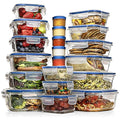 Razab 35 Pc Set Glass Food Storage Containers with Lids - Meal Prep Airtight Bento Boxes BPA-Free 100% Leak Proof (15 lids,15 glass & 5 Plastic Sauce/Dip Containers) - color: Dark Blue