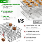 HIWARE Oven-Salf Collapsible Cooling Rack for Baking, 3 Tier 12”x 16.5”, Stainless Steel and Fit Half Sheet, Stackable Wire Cooling Racks for Cookie, Pizza, Cake