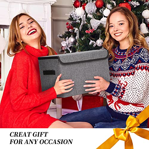Bagnizer Large 42 Quarts Fabric Storage Bins with Lids [2-Pack] Linen Collapsible Foldable Storage Cubes, Closet Organizer Containers boxes with Handles for Home Office (16.7 x 12 x 12, Gray) - color: Gray, size: Large - 2 Pack