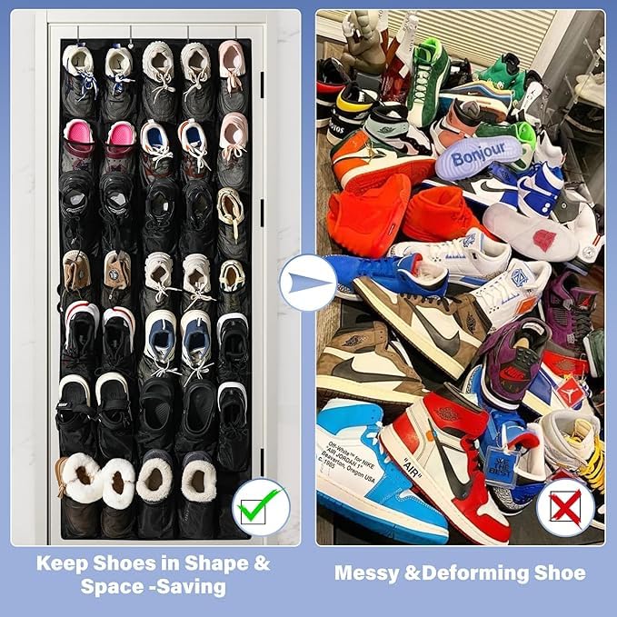 Over the Door Shoe Organizer, 24 Large Breathable Mesh Pockets, Hanging Storage Holder, Hanging Shoe Organizer(White) - color: white