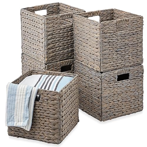 Best Choice Products 10.5x10.5in Pack of 5 Cube Storage Baskets, Water Hyacinth Multipurpose Collapsible Organizers, Handwoven Laundry Totes for Laundry, Living Room, Kids Room & Nursery - Gray - color: Gray, size: 10.5x10.5in