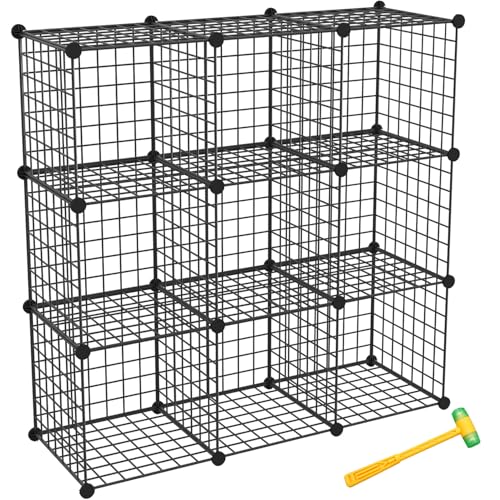 TUMUCUTE Wire Cube Storage Organizer, Metal Storage Shelves Bookshelf, Stackable Modular Closet Organizer for Bedroom Living Room, Office,Storage Shelves (9 Cubes, Iron) - color: Iron, size: 9 Cubes