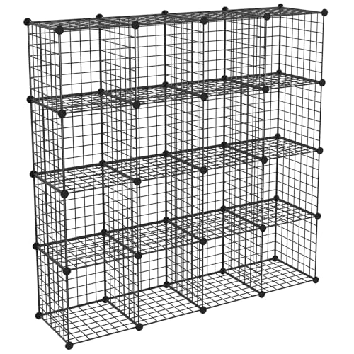 HUBSON Wire Cube Storage Organizer, Book/Toy/Craft/Potted Plants and petCloset Organizers and Storage Shelves, 16-Cube Freely Combinable Metal Grids Storage Shelf,Black Iron - color: Black Iron, size: 16 Cubes