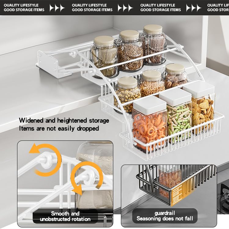 3-Tier Pull Down Spice Rack Organizer for Inside Cabinet Expandable Display Riser Shelf Seasoning Shelf (12.4IN/White) - size: 31.5 cm/12.4 in/White