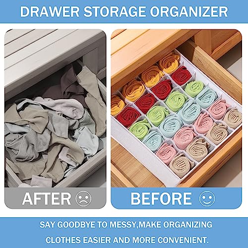 Foldable Storage Cubes Drawer Underwear Organizer Dividers， under Cabinet Organizer 24-Cell Fabric Storage Boxes for Lingerie,Socks,Ties （White） - color: White