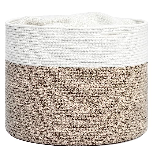Goodpick Woven Rope Basket 15.8 x 13.8 inches, Toy Storage for Organizing, Blanket Basket Living Room, Toy Bin for Playroom, Light Brown - color: Light Brown, size: 15.8x15.8x13.8 Inch (Pack of 1)