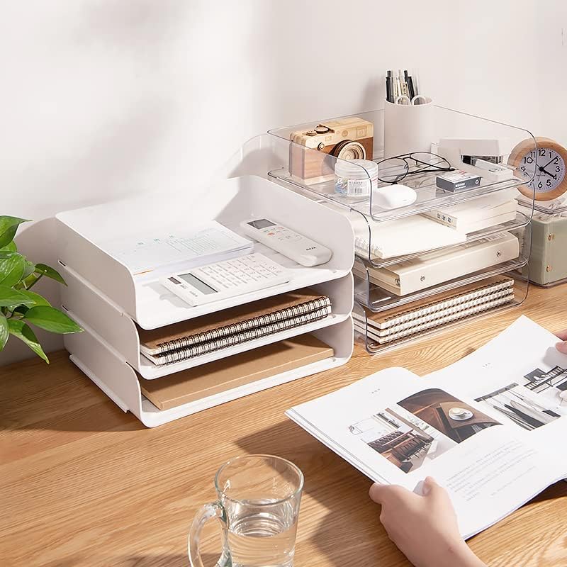 3 Tiers Stackable A4 Paper Trays, Office Desk File Holder, Tidy File Document Letter Book Paper Organizer (3 Tiers,White) - color: White, size: 3 tiers