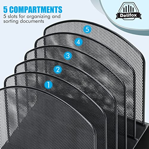 Delifox Inclined Desk File Organizer,Vertical File Folder Holder Stand Metal Rack File Sorter for Office Classroom Desktop Organization - color: Black, size: 1Pack