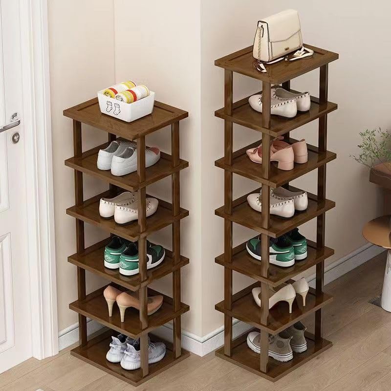 AFOORD Vertical Shoe Rack-Tall Narrow Shoe Rack Organizer for Small Spaces,12Tier Bamboo Shoen Shelf for Entryway,Closet,Corner,Doorway,Skinny Shoe Shelf Space Saving Shoe storage,Free Stackable DIY - color: Brown, size: 12-tier