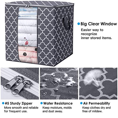 WISELIFE Storage Bags 2 Pack/100L Large Blanket Clothes Organization and Storage Containers for Comforters,Bedding, Foldable Organizer with Reinforced Handle, Clear Window, Sturdy Zippers,Gray - color: Authentic Grey, size: 2x 100L