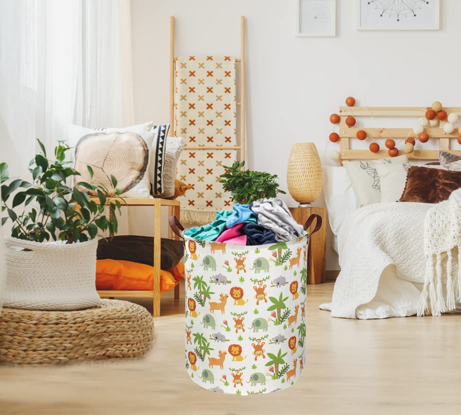 Essme Kids Laundry Hamper,Jungle Laundry Basket Collapsible Greeen Hamper for Kids Room Decor, Animal Hamper,Woodland Storage Basket, Nursery Hamper,Gift Baskets.(Jungle animal) - color: Jungle animal