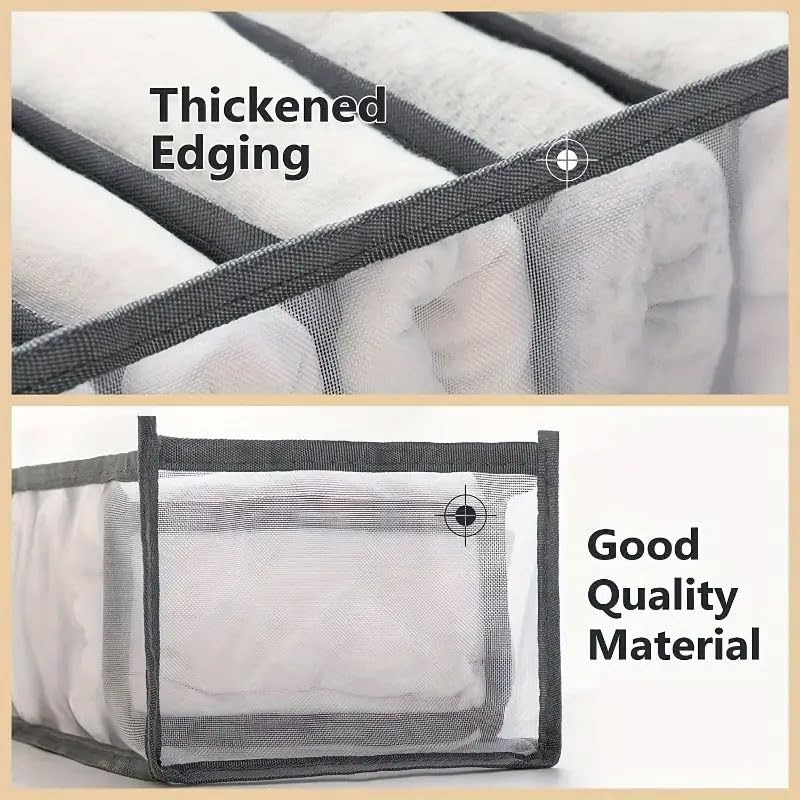Socks Drawer Organizer Dividers, Foldable 11 Cell Drawer Organizers, Mesh Clothing Organizer Box for Socks Underwear,Black - color: Black