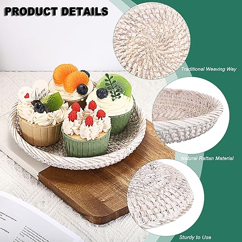 Hipiwe Small Key Basket Bowl for Entryway 7.6" Round Woven Wicker Basket Fruit Serving Tray Woven Basket Wall Decor Rattan Organizer Basket for Keys, Wallet,Whitewash - color: Whitewash, size: X-Small, 7.6"