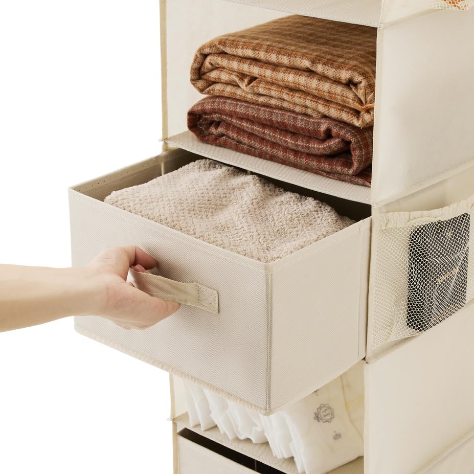 Hanging Shelf Closet Storage Organizer Removable Drawers ，Hanging Storage Organizer Hanging Sweater 2 Sock Underwear Drawers for Closet, Bedroom, Beige - color: Beige-d