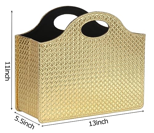 HofferRuffer Magazine Basket Holder, Foldable Magazine Rack, Document File Holder Organizer, File Folder, Newspaper Storage Bin Organizer for Home or Office (Gold) - color: Gold