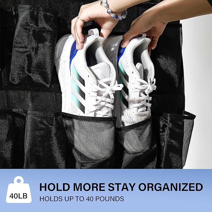 Over the Door Shoe Organizer, 24 Large Breathable Mesh Pockets, Hanging Storage Holder, Hanging Shoe Organizer(White) - color: white