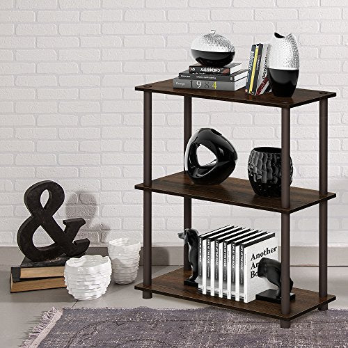 Furinno TURN-N-TUBE Storage Shelves, 3-Tier Book Shelf, Corner Shelf, Toolless Open Shelves, for Organization and Storage, Living Room, Garage, Home Office, Walnut - color: Walnut, size: 3-Tier